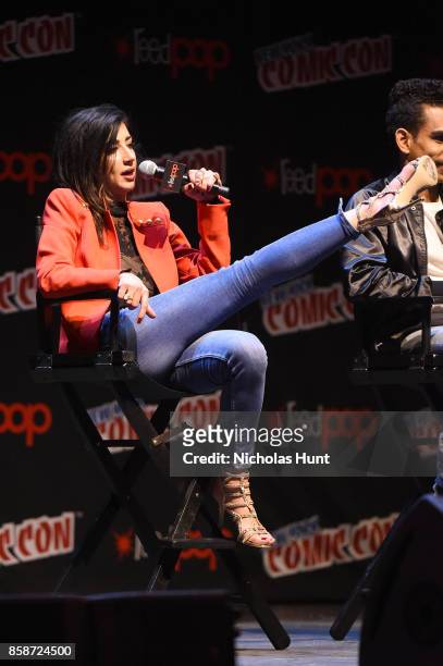 Dana DeLorenzo speaks onstage at the Ash Vs Evil Dead Panel during 2017 New York Comic Con - Day 3 on October 7, 2017 in New York City.
