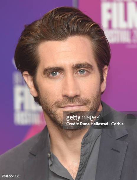 Jake Gyllenhaal attends a photo call for "Stronger " during the 61st BFI London Film Festival on October 05, 2017 in London, England.