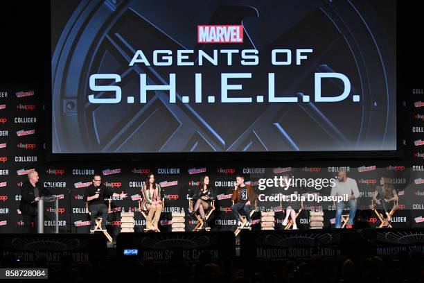 Jeph Loeb, Clark Gregg, Chloe Bennet, Ming-Na Wen, Iain De Caestecker, Elizabeth Henstridge, Henry Simmons, Natalia Cordova-Buckley speak at the...