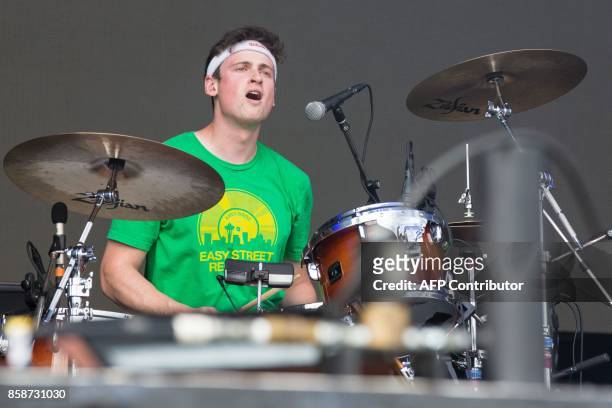 Drummer Andrew Katz of Car Seat Headrest performs on Day 2 of the 2017 ACL Music Festival held at Zilker Park in Austin, Texas, on October 7, 2017. /...