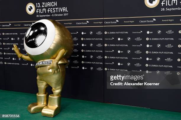 The festival mascot is seen at the Award Night of the the 13th Zurich Film Festival on October 7, 2017 in Zurich, Switzerland. The Zurich Film...