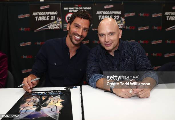 Scott Speiser and Michael Cerveris attends Amazon Prime Video's The Tick New York Comic Con 2017 - Panel at The Jacob K. Javits Convention Center on...