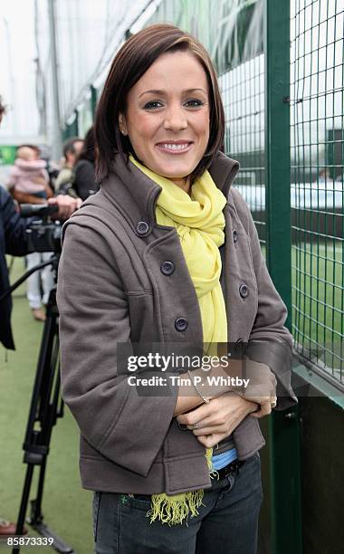 Natalie Pinkham poses for a photo while taking part in Keep your Eye on the Ball, a charity football match in aid of cancer charity, Everyman on...