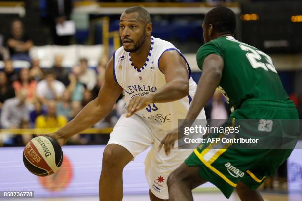 French Levallois Metropolitans' power forward Boris Diaw dribbles during the Pro A basketball match Levallois vs Limoges, on October 7, 2017 at the...