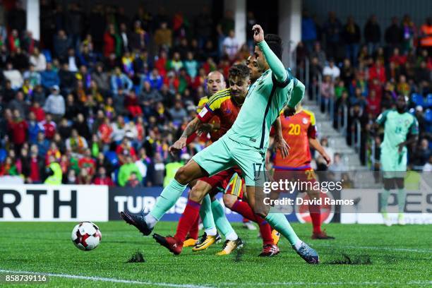 Andre Silva of Portugal scores his team's second goal during the FIFA 2018 World Cup Qualifier between Andorra and Portugal at the Estadi Nacional on...