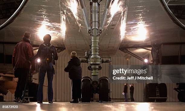 People view a Concorde at the museum of flight in East Fortune on April 9, 2009 in Scotland. The aircraft is celebrating 40 years since its inaugural...
