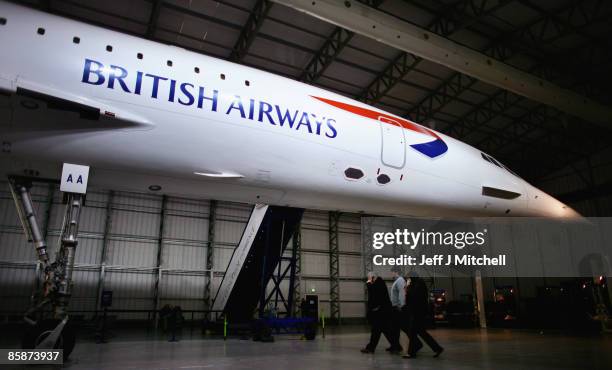 People view a Concorde aircraft at the museum of flight in East Fortune on April 9, 2009 in Edinburgh, Scotland. The aircraft is celebrating 40 years...