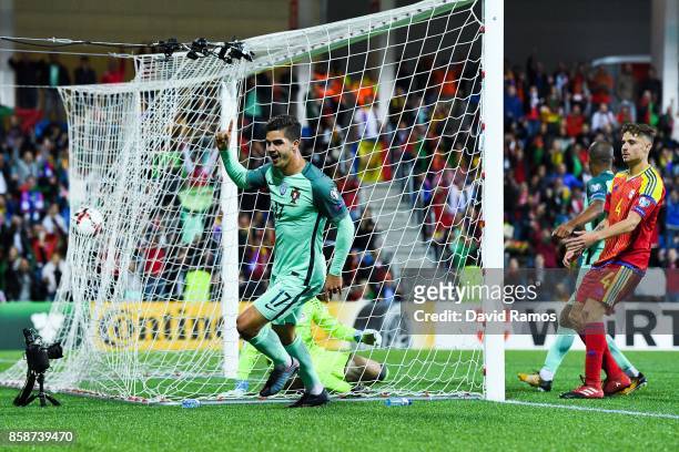 Andre Silva of Portugal celebrates after scoring his team's second goal during the FIFA 2018 World Cup Qualifier between Andorra and Portugal at the...