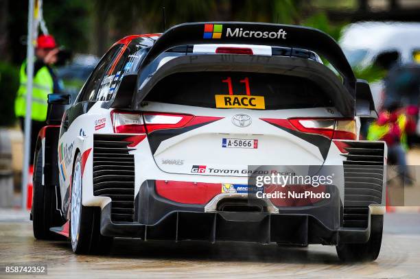 The Finnish driver, Juho Hnninen and his co-driver Kai Lindstrm, of Toyota Gazzo Racing Wrt, driving his Toyota Yaris WRC at Salou special stage...