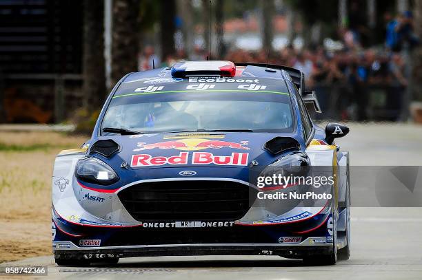 The French driver, Sbastien Ogier and his co-driver Julien Ingrassia of M-Sport Rally Team, driving his Ford Fiesta WRC at Salou special stage during...