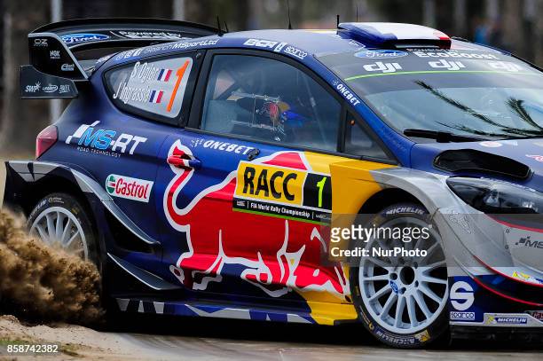 The French driver, Sbastien Ogier and his co-driver Julien Ingrassia of M-Sport Rally Team, driving his Ford Fiesta WRC at Salou special stage during...