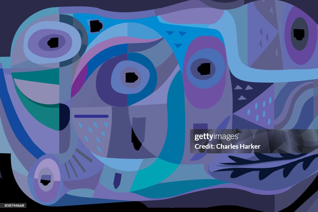 Vivid blue, turquoise and purple modern abstract illustration