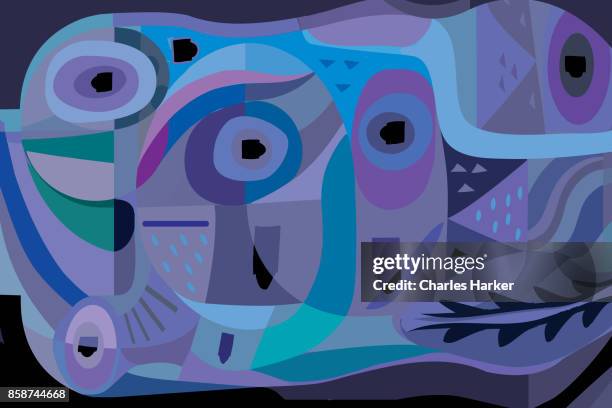 vivid blue, turquoise and purple modern abstract illustration - charles harker ストックフォトと画像