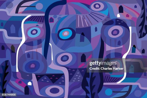 vivid blue and purple modern abstract illustration - cubismo fotografías e imágenes de stock