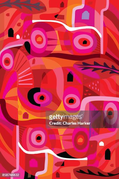 vivid red, pink and orange modern abstract illustration - charles harker stockfoto's en -beelden