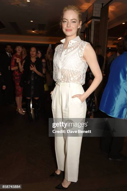 Emma Stone attends the after party for "Battle of the Sexes" during the 61st BFI London Film Festival at Aqua Nueva on October 7, 2017 in London,...