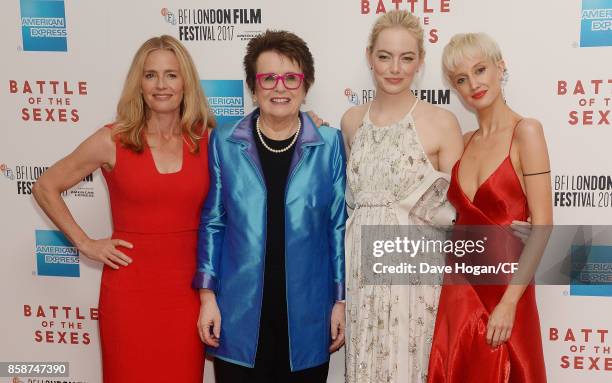 Elisabeth Shue, Billie Jean King, Emma Stone and Andrea Riseborough attend the American Express Gala & European Premiere of "Battle of the Sexes"...