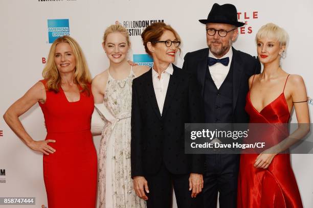 Elisabeth Shue, Emma Stone, Valerie Faris, Jonathan Dayton, and Andrea Riseborough, attend the American Express Gala & European Premiere of "Battle...