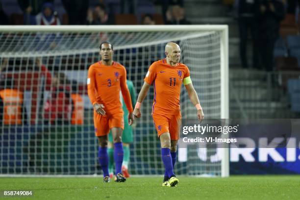 Virgil van Dijk of Holland, Arjen Robben of Holland during the FIFA World Cup 2018 qualifying match between Belarus and Netherlands on October 07,...