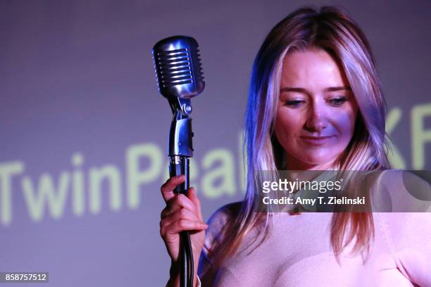 Actress Amy Shiels who played the character of Candie on Twin Peaks sings during the Twin Peaks UK Festival 2017 at Hornsey Town Hall Arts Centre on...