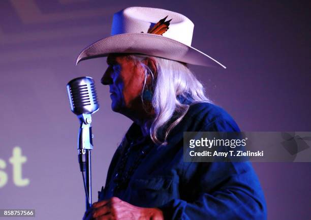 Actor Michael Horse, who played the character of Deputy Chief Tommy 'Hawk' Hill on "Twin Peaks" sings during the Twin Peaks UK Festival 2017 at...