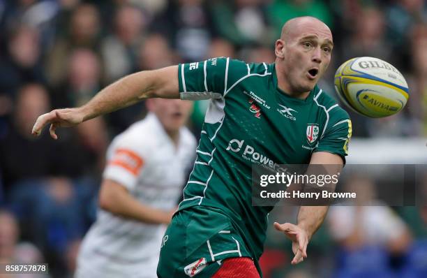 Lasha Lomidze of London Irish during the Aviva Premiership match between London Irish and Leicester Tigers at Madejski Stadium on October 7, 2017 in...