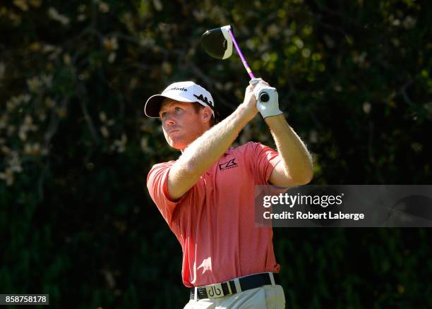 Tyler Duncan plays his shot from the fifth tee during the third round of the Safeway Open at the North Course of the Silverado Resort and Spa on...