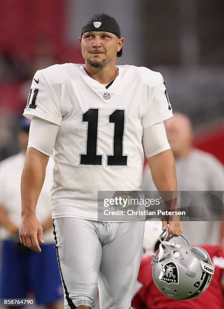 Kicker Sebastian Janikowski of the Oakland Raiders during the NFL game against the Arizona Cardinals at the University of Phoenix Stadium on August...