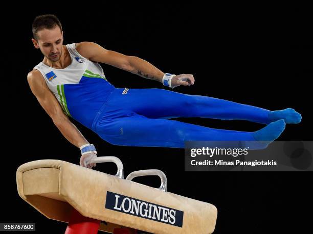 Saso Bertoncelj of Slovenia competes on the pommel horse during the individual apparatus finals of the Artistic Gymnastics World Championships on...