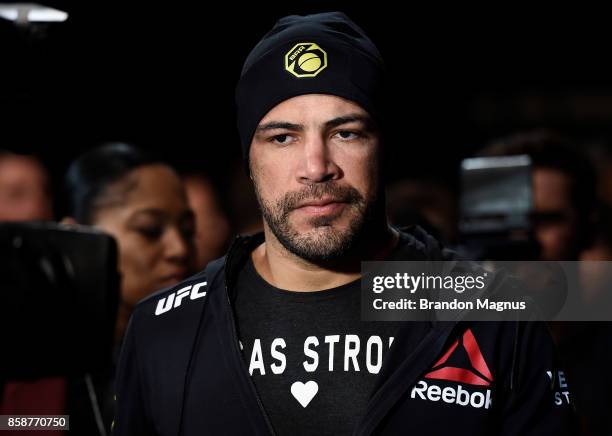 Thales Leites of Brazil prepares to enter the Octagon prior to his middleweight bout against Brad Tavares during the UFC 216 event inside T-Mobile...