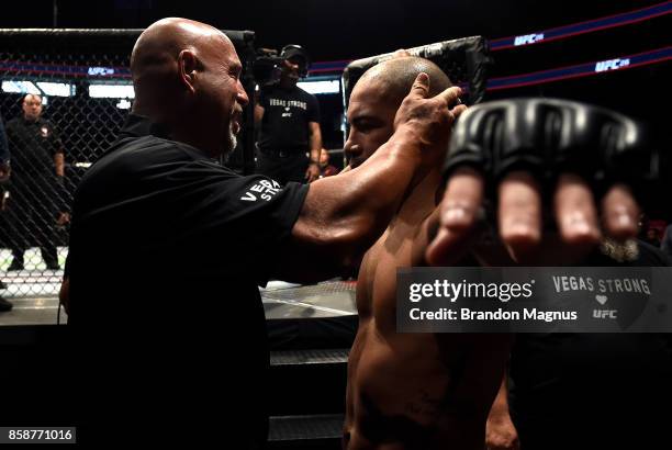 Thales Leites of Brazil prepares to enter the Octagon before his middleweight bout against Brad Tavares during the UFC 216 event inside T-Mobile...