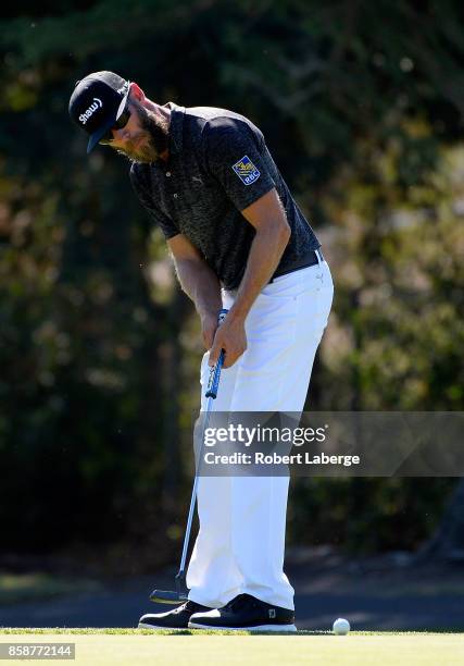 Graham DeLaet of Canada lines up a putt on the third hole during the third round of the Safeway Open at the North Course of the Silverado Resort and...