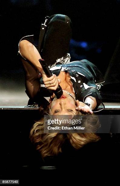 Madonna performs during the first of two sold-out shows at the MGM Grand Garden Arena during her Drowned World Tour September 1, 2001 in Las Vegas,...
