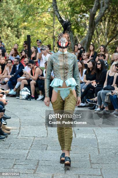 Model walks the catwalk at the David Ferreira show during Lisboa Fashion Week 'ModaLisboa' 2017 on October 7, 2017 in Lisboa CDP, Portugal.