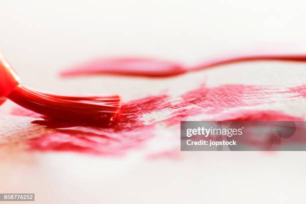 little brush painting red lines on a white papper - gouache stock pictures, royalty-free photos & images