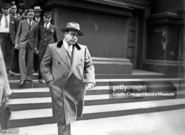 Al Capone on the day of his release from jail, Chicago, 1939. He moved to Palm Island, Florida, never to take over his old crime organization, and...