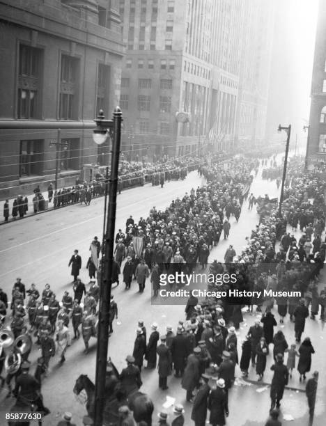View of the crowds attending the funeral of Chicago Mayor Anton J. Cermak, Chicago 1933.