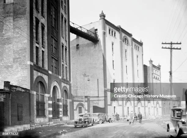 View of the exterior of one of Terry Druggan's breweries, located on 12th Street and Oakley Avenue, Chicago, 1924.
