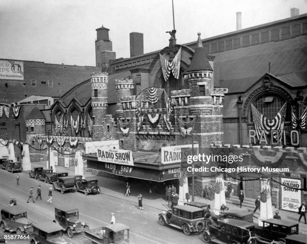 Exterior view of the Coliseum, located on 1513 S. Wabash Avenue in Chicago, ca.1920s. Built in 1899, it served as Chicago's main indoor arena, with...