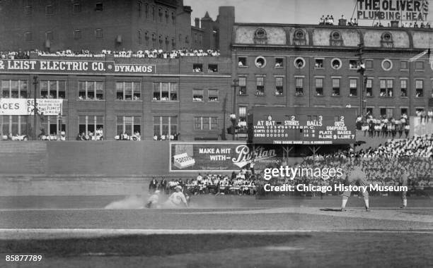 Cincinnati Red Al Neale is out at second base after an attempted sliding steal, during game 2 of the 1919 World Series between the Reds and the...