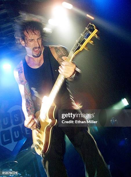 Sevendust guitarist John Connolly performs at the House of Blues inside the Mandalay Bay Resort & Casino October 27, 2001 in Las Vegas, Nevada. The...