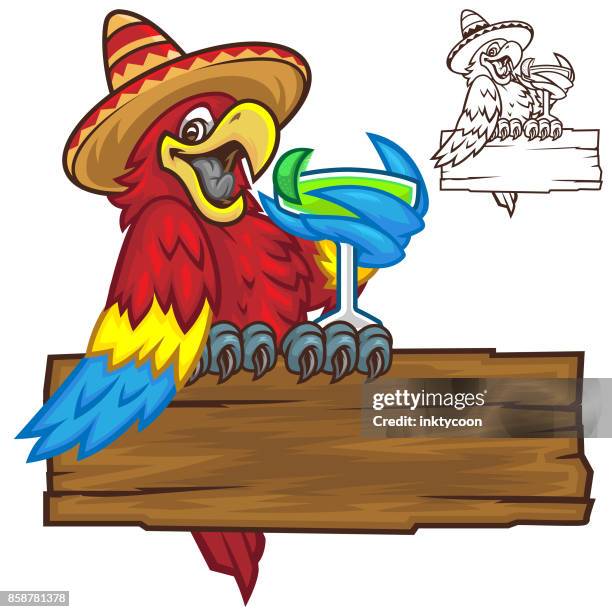 parrot party zeit pack - sombrero stock-grafiken, -clipart, -cartoons und -symbole