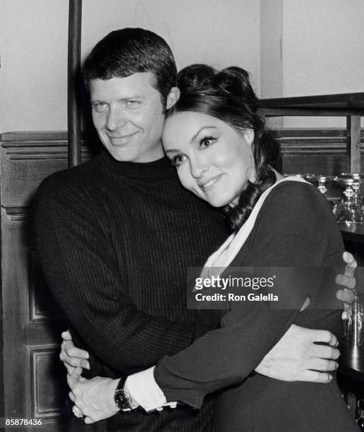 Actress Julie Newmar and actor Robert Reed attending "Maltese Pippy's Press Party" on April 11, 1969 at MGM Studios in Los Angeles, California.