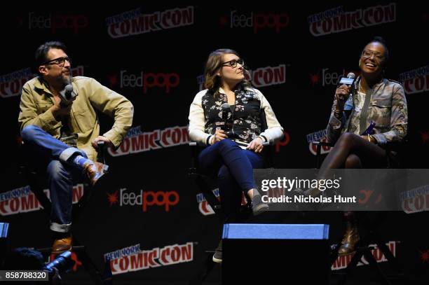 Lucky Yates, Amber Nash and Aisha Tyler speak at the Archer: Danger Island - Screening and Q&A panel during 2017 New York Comic Con - Day 3 on...