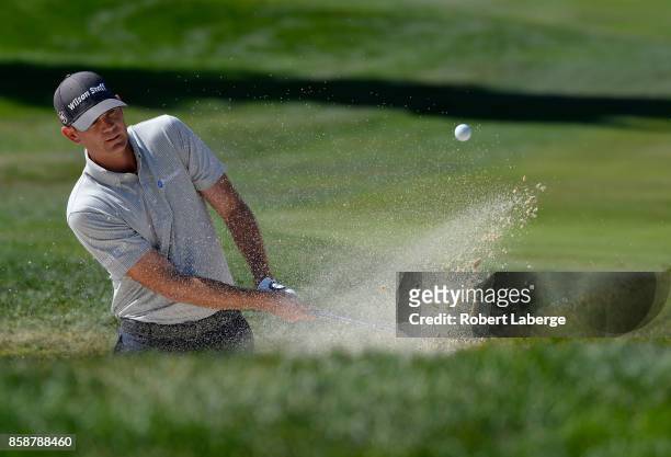 Brendan Steele plays his shot out of the bunker on the fifth hole during the third round of the Safeway Open at the North Course of the Silverado...