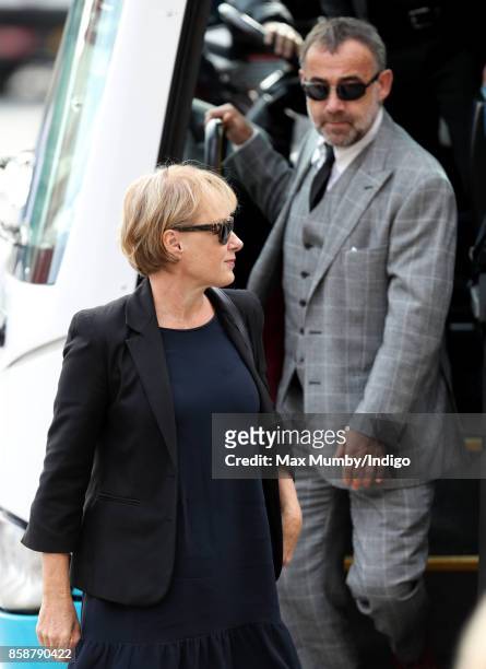 Sally Dynevor and Michael Le Vell attend the funeral of Liz Dawn at Salford Cathedral on October 6, 2017 in Salford, England. Actress Liz Dawn played...