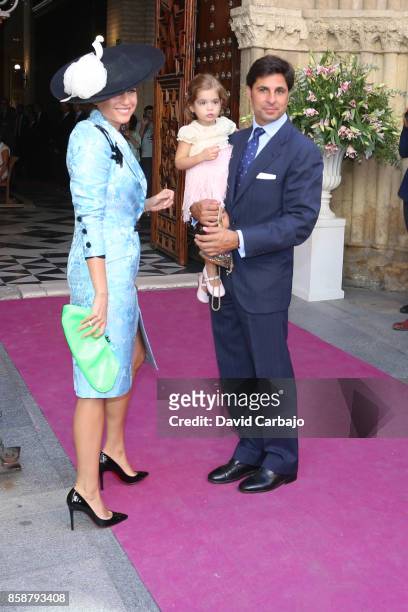 Francisco Rivera and Lourdes Montes looks on during Sibi Montes And Alvaro Sanchis Wedding at Parroquia Santa Ana on October 7, 2017 in Seville,...
