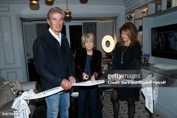 Dominique Desseigne, Danielle Thomson and Samantha Marshall attend "Suite Michele Morgan Opening" at Hotel Majestic Barriere on October 7, 2017 in...