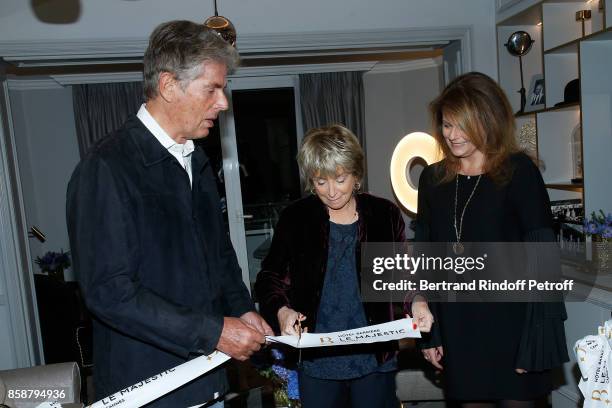 Dominique Desseigne, Danielle Thomson and Samantha Marshall attend "Suite Michele Morgan Opening" at Hotel Majestic Barriere on October 7, 2017 in...