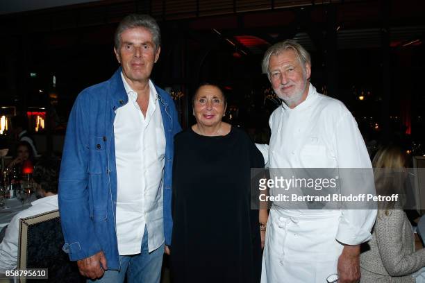 Dominique Desseigne, Nicole Rubi and Pierre Gagnaire attend "Suite Michele Morgan Opening" at Hotel Majestic Barriere on October 7, 2017 in Cannes,...